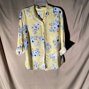 NWOT Charter Club Yellow Flower Printed  Blouse SM